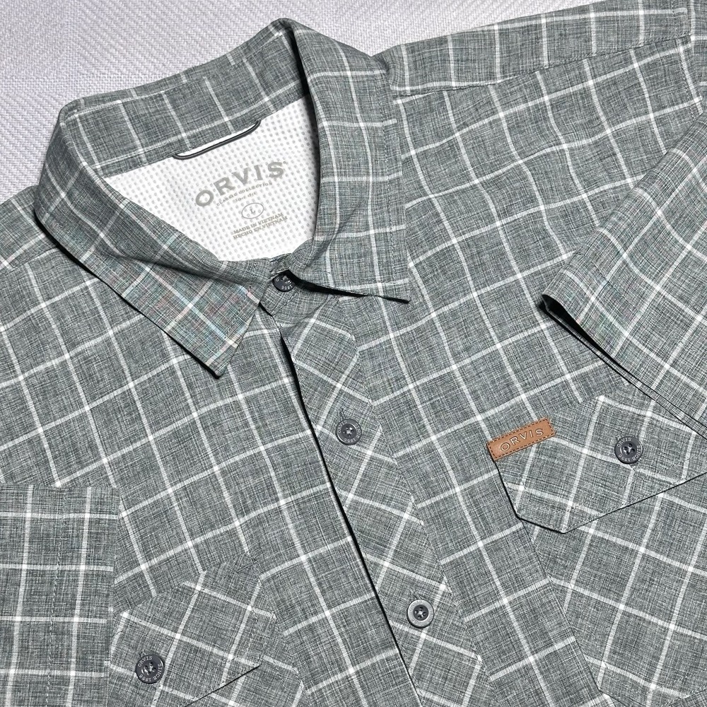Orvis Windowpane Plaid Performance Button Up Dual Pocket Tech Shirt Size Large